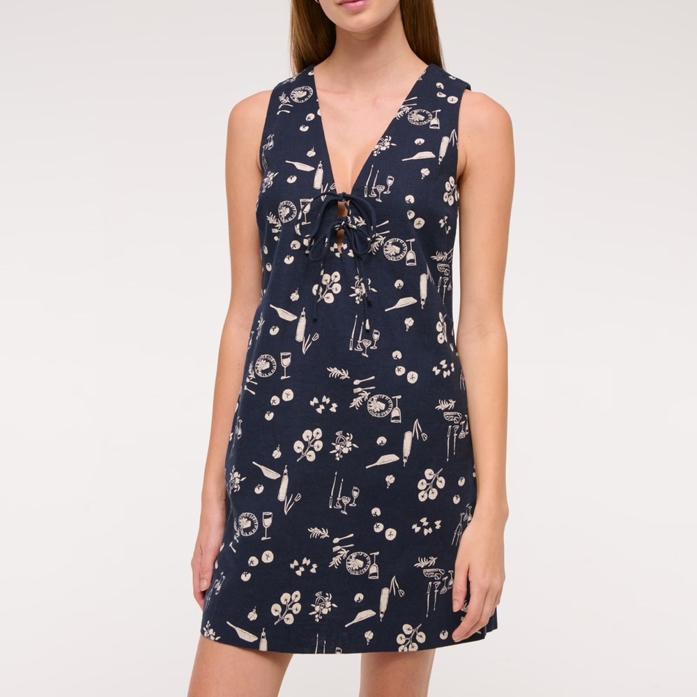Abercrombie & Fitch Linen Blend Tie Front Mini Dress